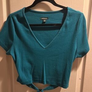 Wild Fable Green Crop Tie-Front T-Shirt